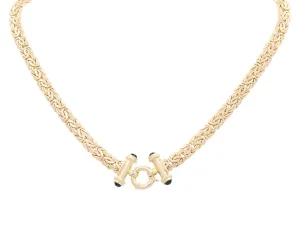 10K Yellow Gold Women's Byzantine Link Necklace with Onix / Size: 17" / Weight: 20.7 GR / DPNK0BZ