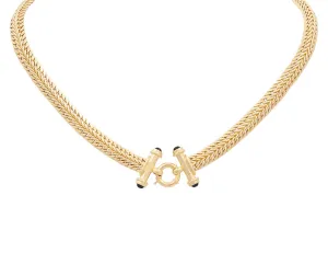 10K Yellow Gold Women's Fancy Link Necklace with Onyx / Size: 17" / Weight: 21.2 GR / P10S-34
