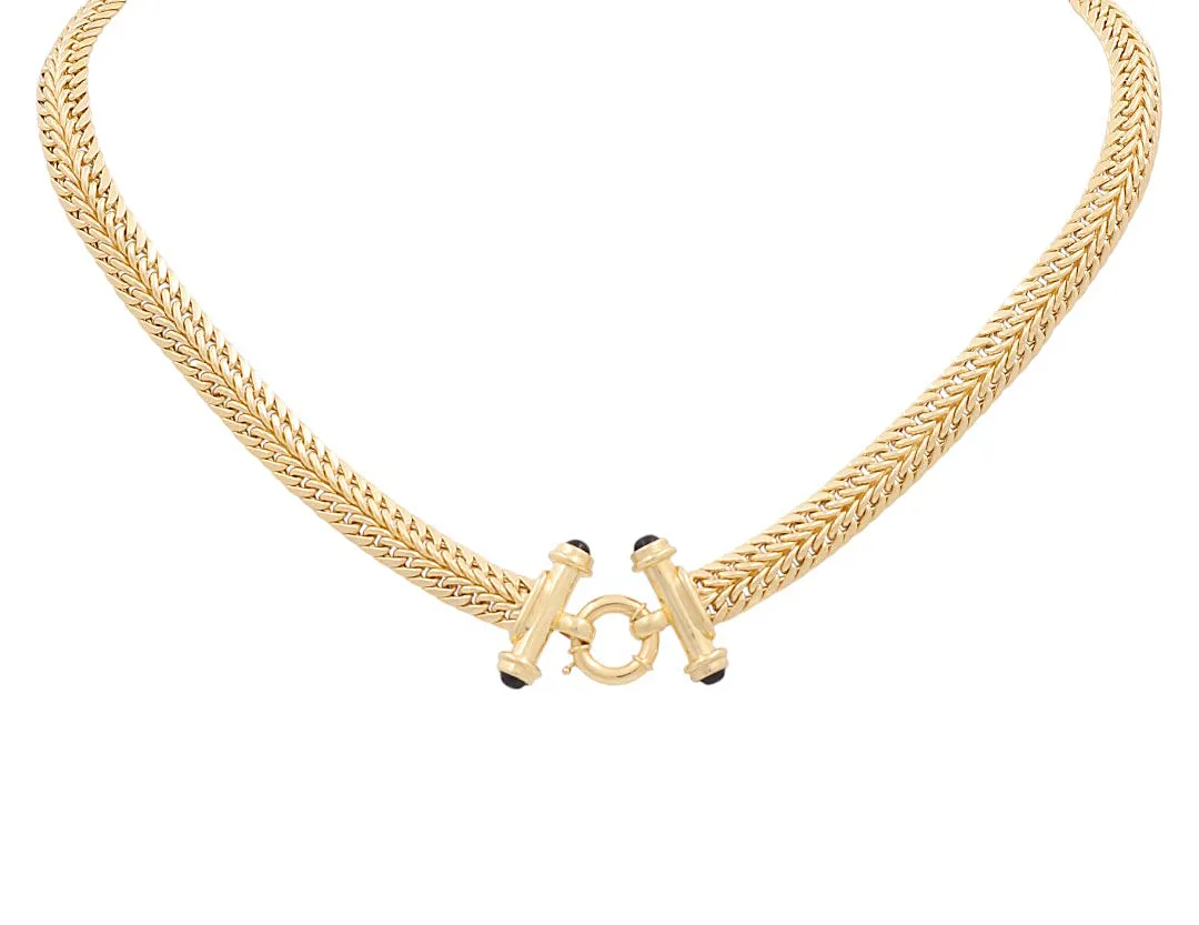 10K Yellow Gold Women's Fancy Link Necklace with Onyx / Size: 17" / Weight: 21.2 GR / P10S-34