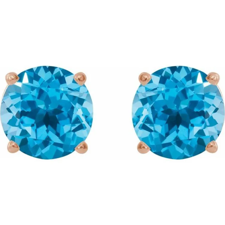 14K Rose 8 mm Natural Swiss Blue Topaz Stud Earrings
