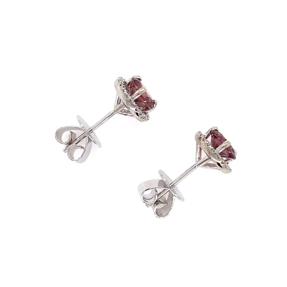 14K WG 2.22tcw Raspberry Zircon & .15tcw Diamond Halo Stud Earrings 2.6g Regard Jewelry