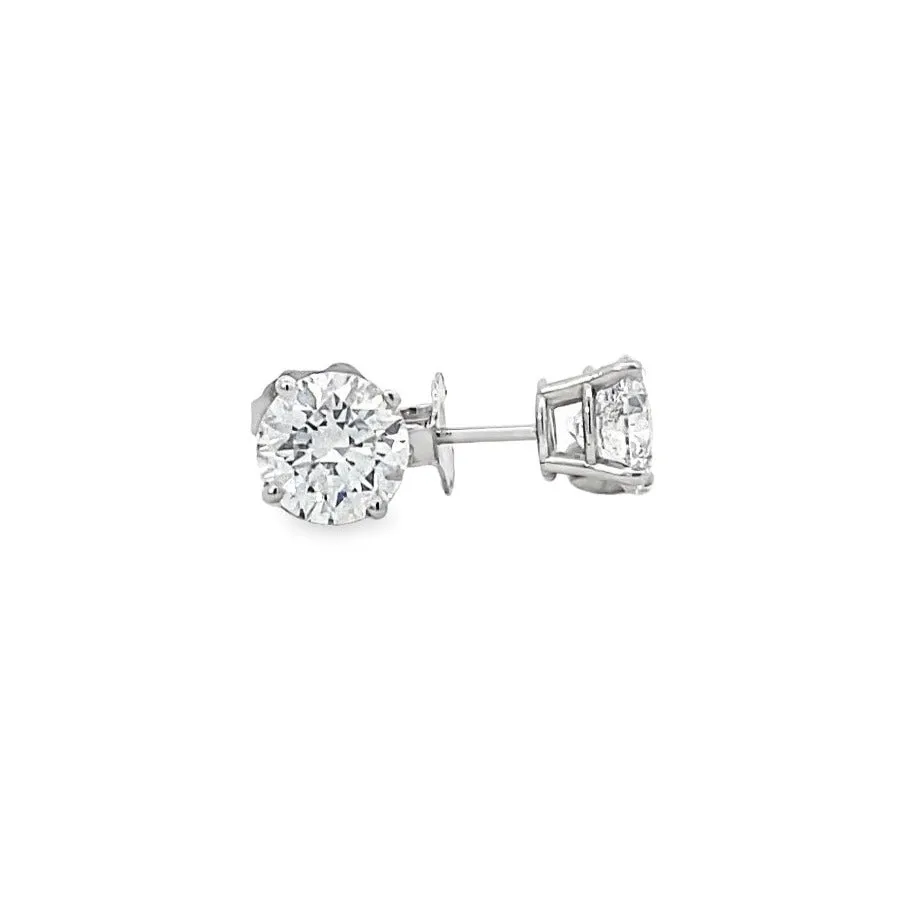 14K White Gold Diamond Solitaire Stud Earrings - 2.06 Carat