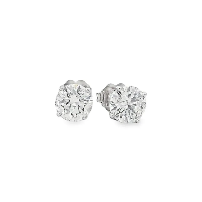 14K White Gold Diamond Solitaire Stud Earrings - 2.06 Carat