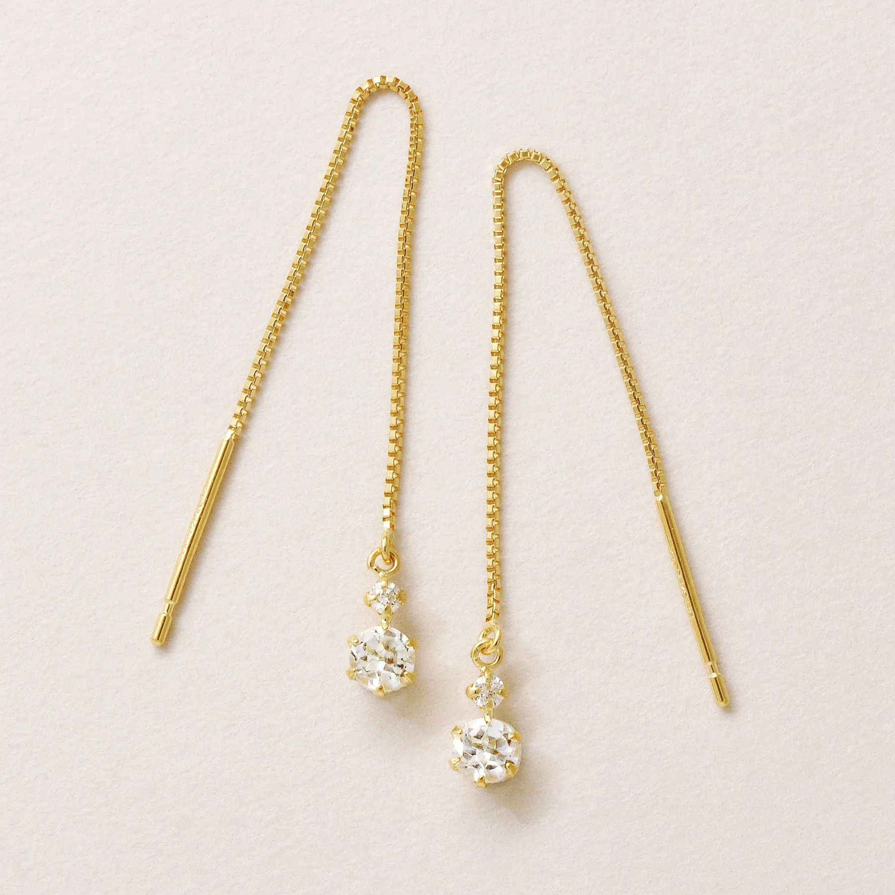 18K Yellow Gold 6-Prong 2-Stone Diamond Threader Earrings