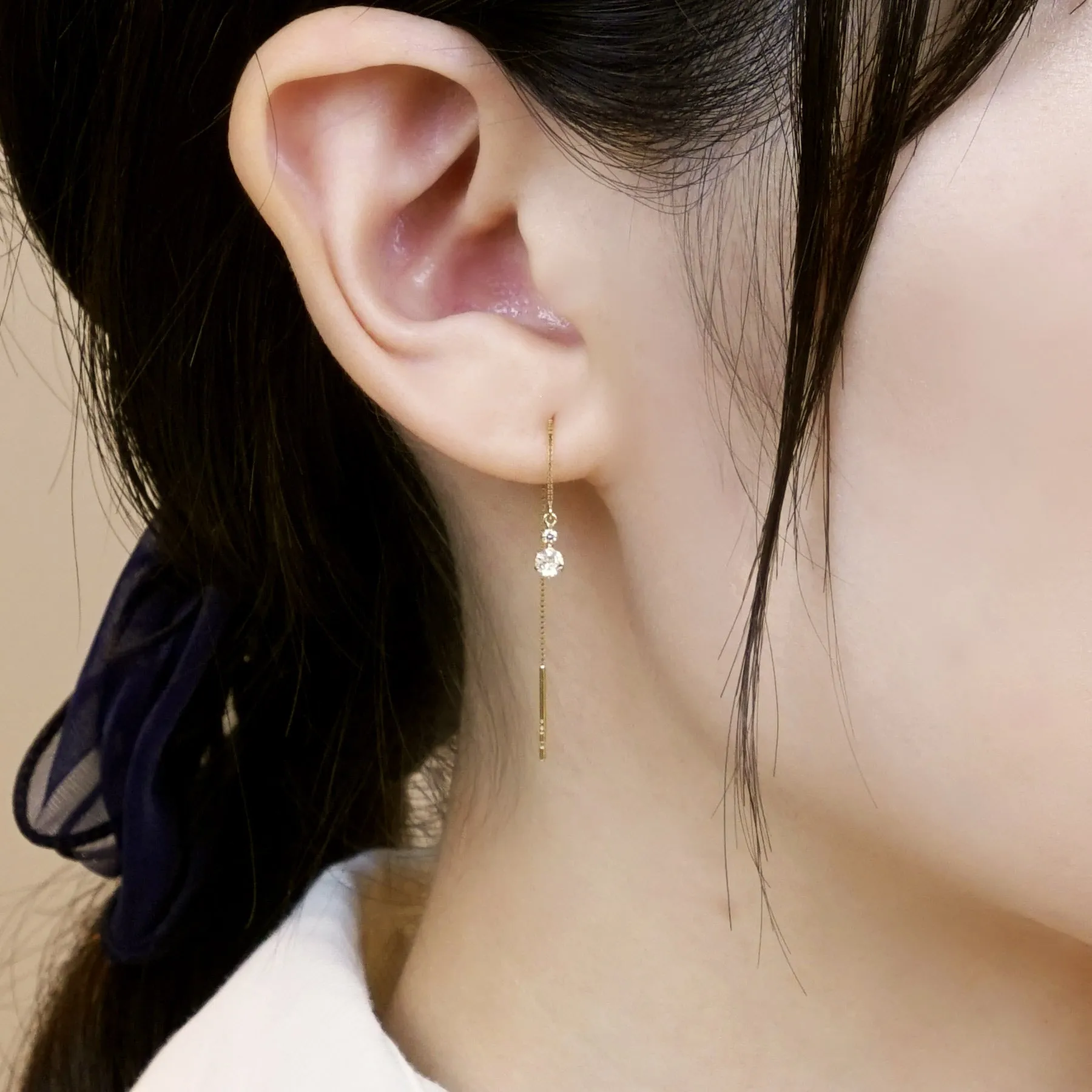 18K Yellow Gold 6-Prong 2-Stone Diamond Threader Earrings