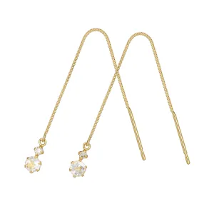 18K Yellow Gold 6-Prong 2-Stone Diamond Threader Earrings