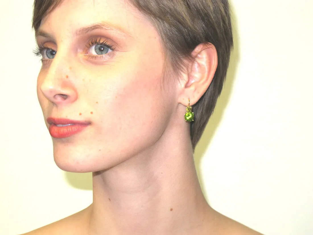 5.38 Carat Total Peridot and Yellow Diamond Yellow Gold Drop Earrings