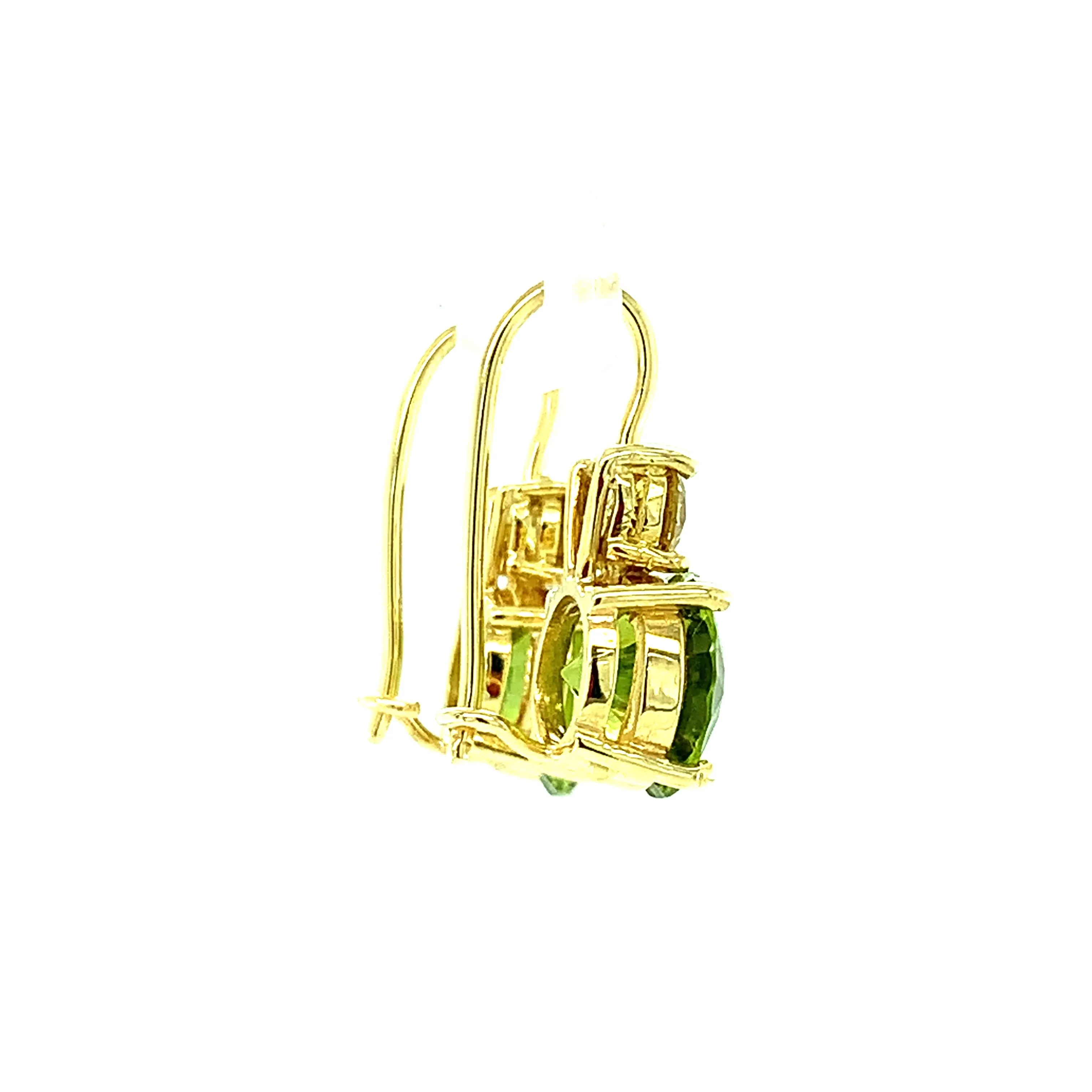 5.38 Carat Total Peridot and Yellow Diamond Yellow Gold Drop Earrings