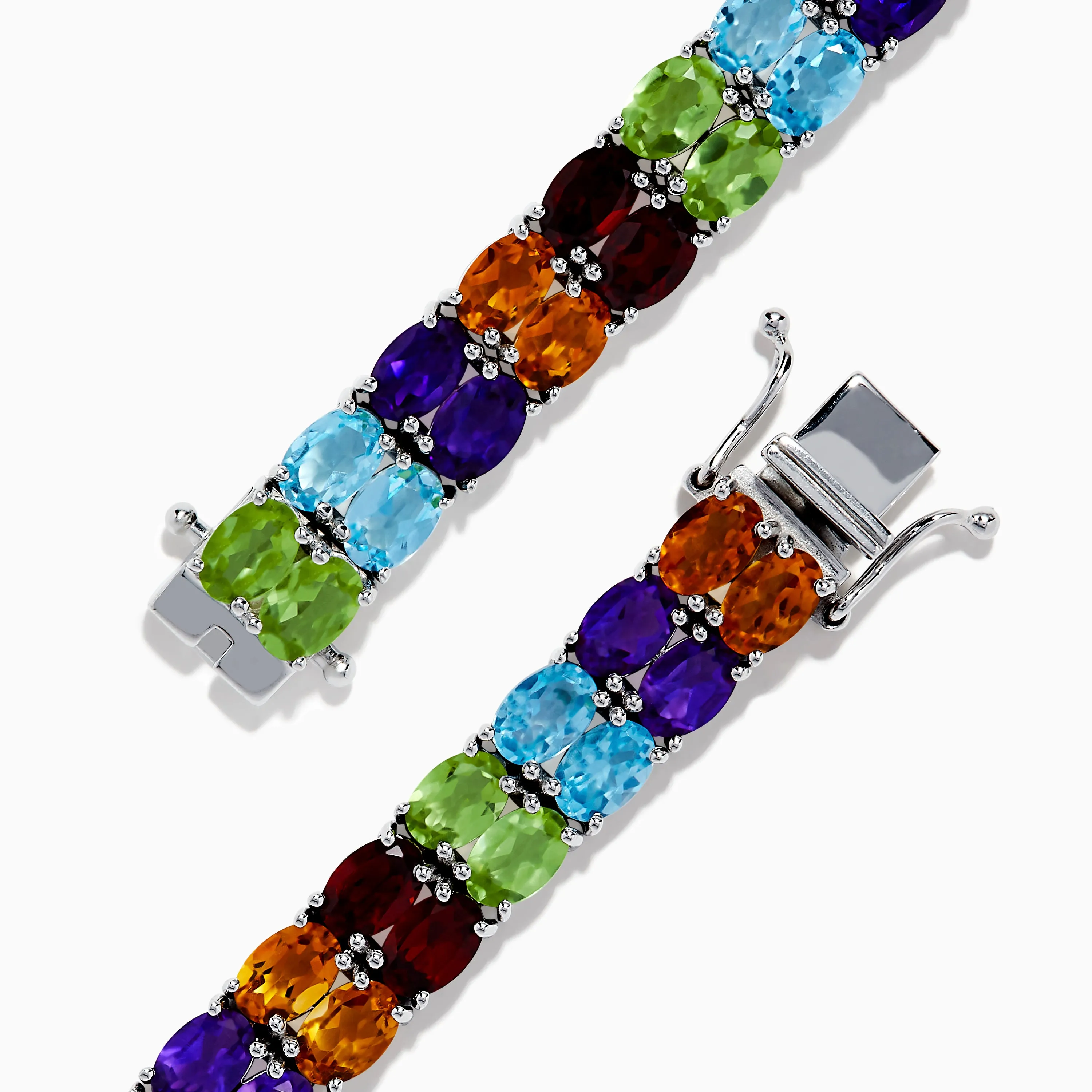 925 Mosaic Sterling Silver Multi Gemstone Bracelet