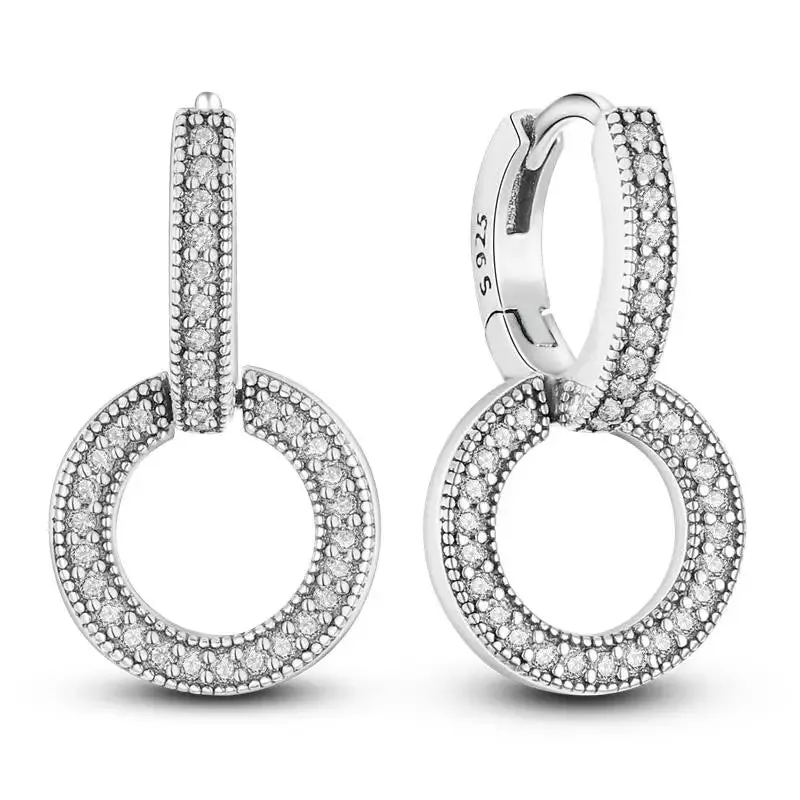 925 Silver Earrings Hollow Circle Shiny Zircon Elegant Style Gift