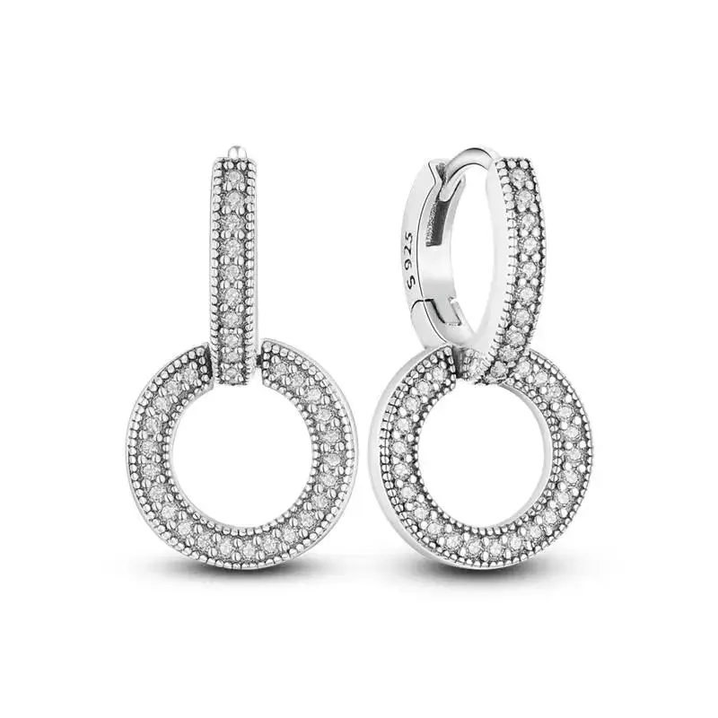 925 Silver Earrings Hollow Circle Shiny Zircon Elegant Style Gift