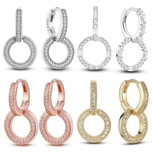 925 Silver Earrings Hollow Circle Shiny Zircon Elegant Style Gift