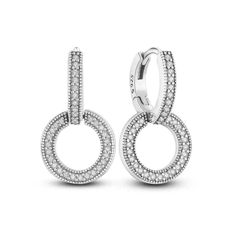 925 Silver Earrings Hollow Circle Shiny Zircon Elegant Style Gift