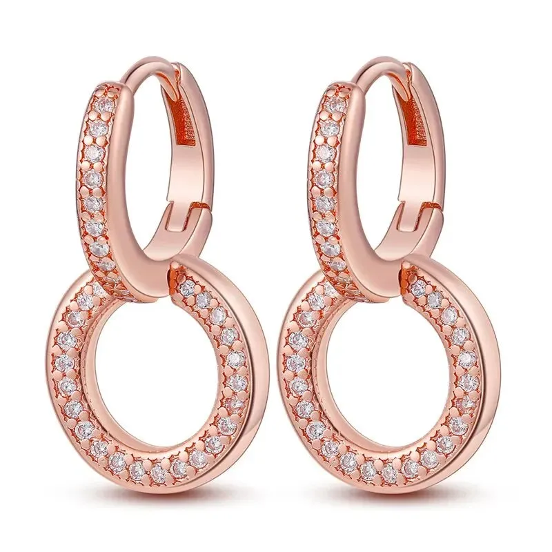 925 Silver Earrings Hollow Circle Shiny Zircon Elegant Style Gift