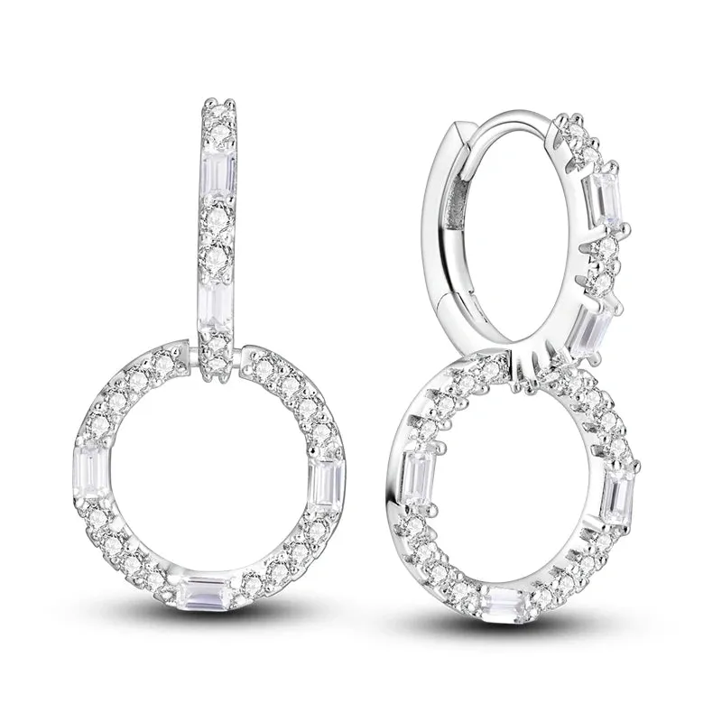 925 Silver Earrings Hollow Circle Shiny Zircon Elegant Style Gift