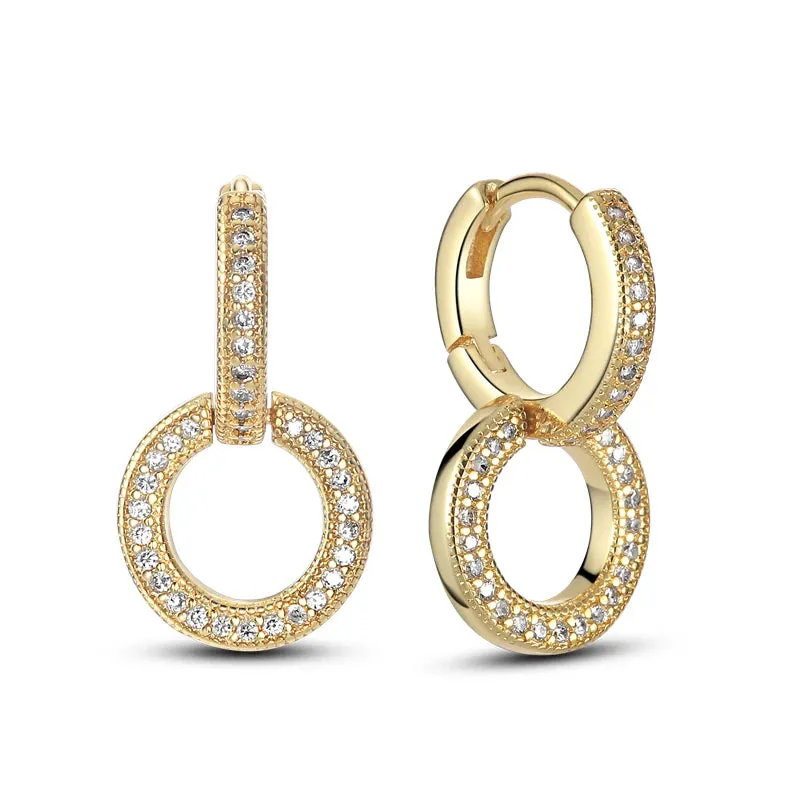 925 Silver Earrings Hollow Circle Shiny Zircon Elegant Style Gift