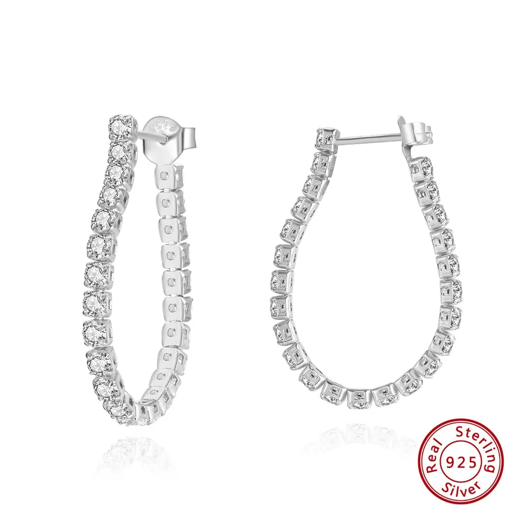 925 Sterling Silver and Zircon Hoop Earrings for Women