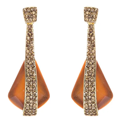 Beautiful Long Crystal Pave Accented Earrings Brown