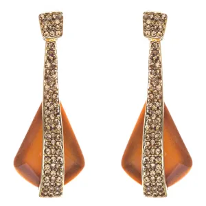 Beautiful Long Crystal Pave Accented Earrings Brown
