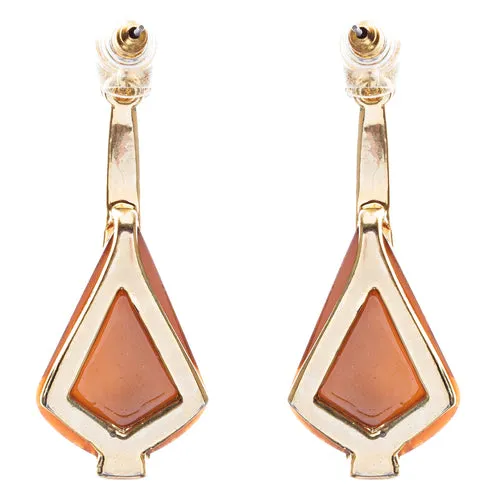 Beautiful Long Crystal Pave Accented Earrings Brown