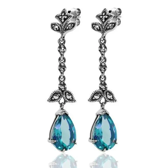 Blue Topaz & Marcasite Earrings