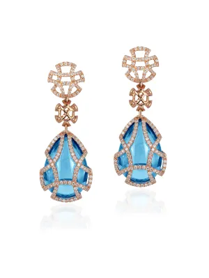 Blue Topaz Teardrop Cage Earrings