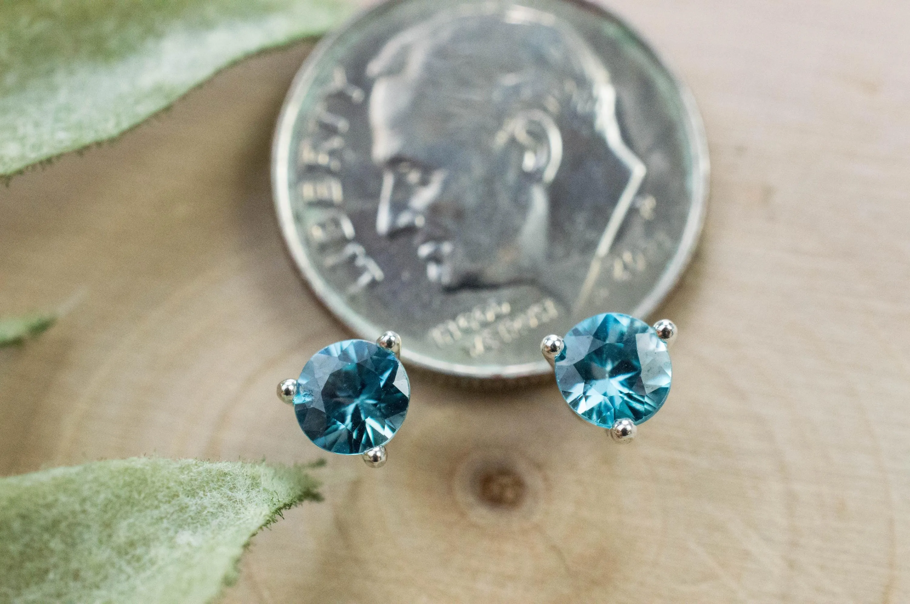Blue Zircon Earrings; Genuine Cambodia Zircon; 0.950cts