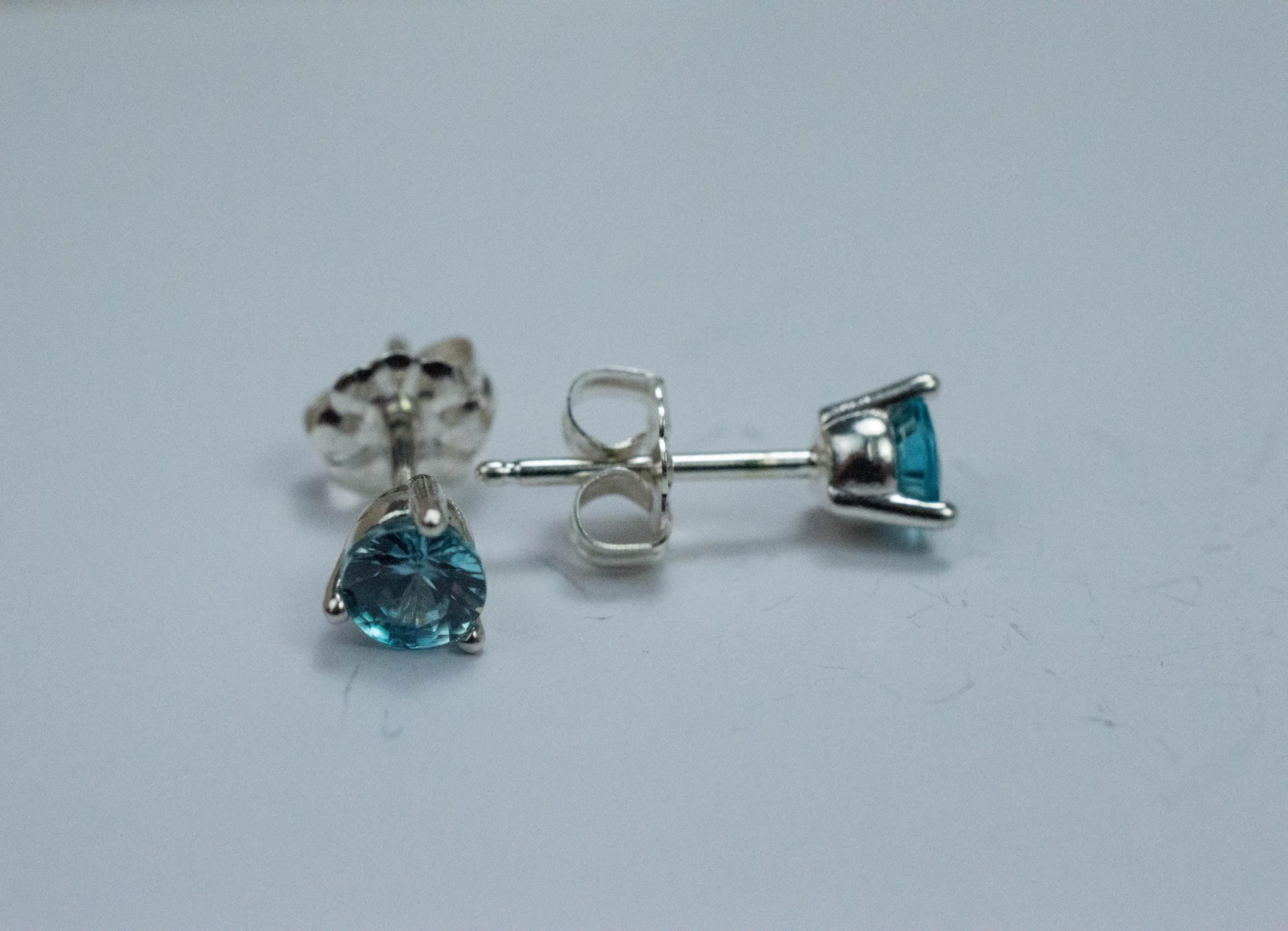 Blue Zircon Earrings; Genuine Cambodia Zircon; 0.950cts