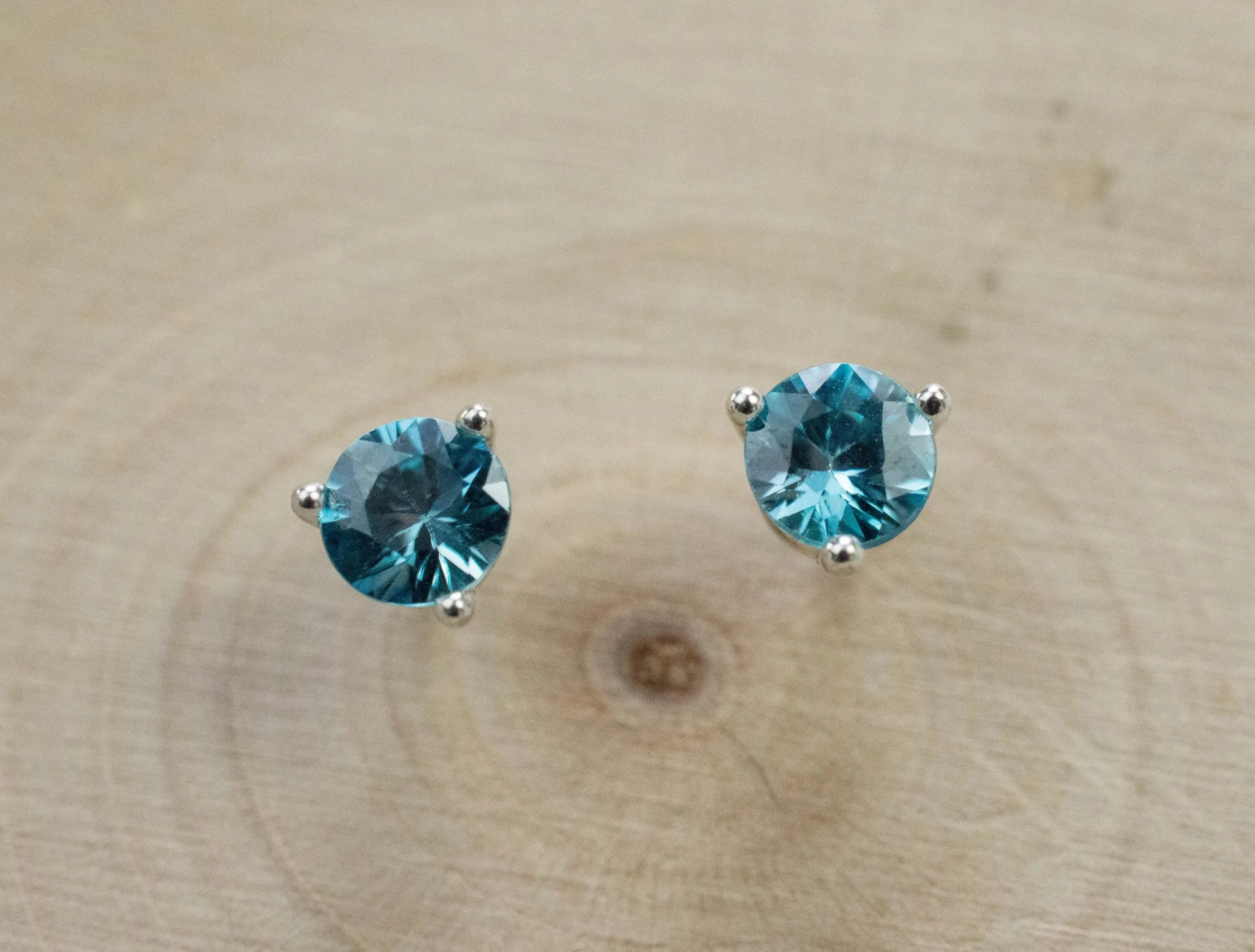 Blue Zircon Earrings; Genuine Cambodia Zircon; 0.950cts