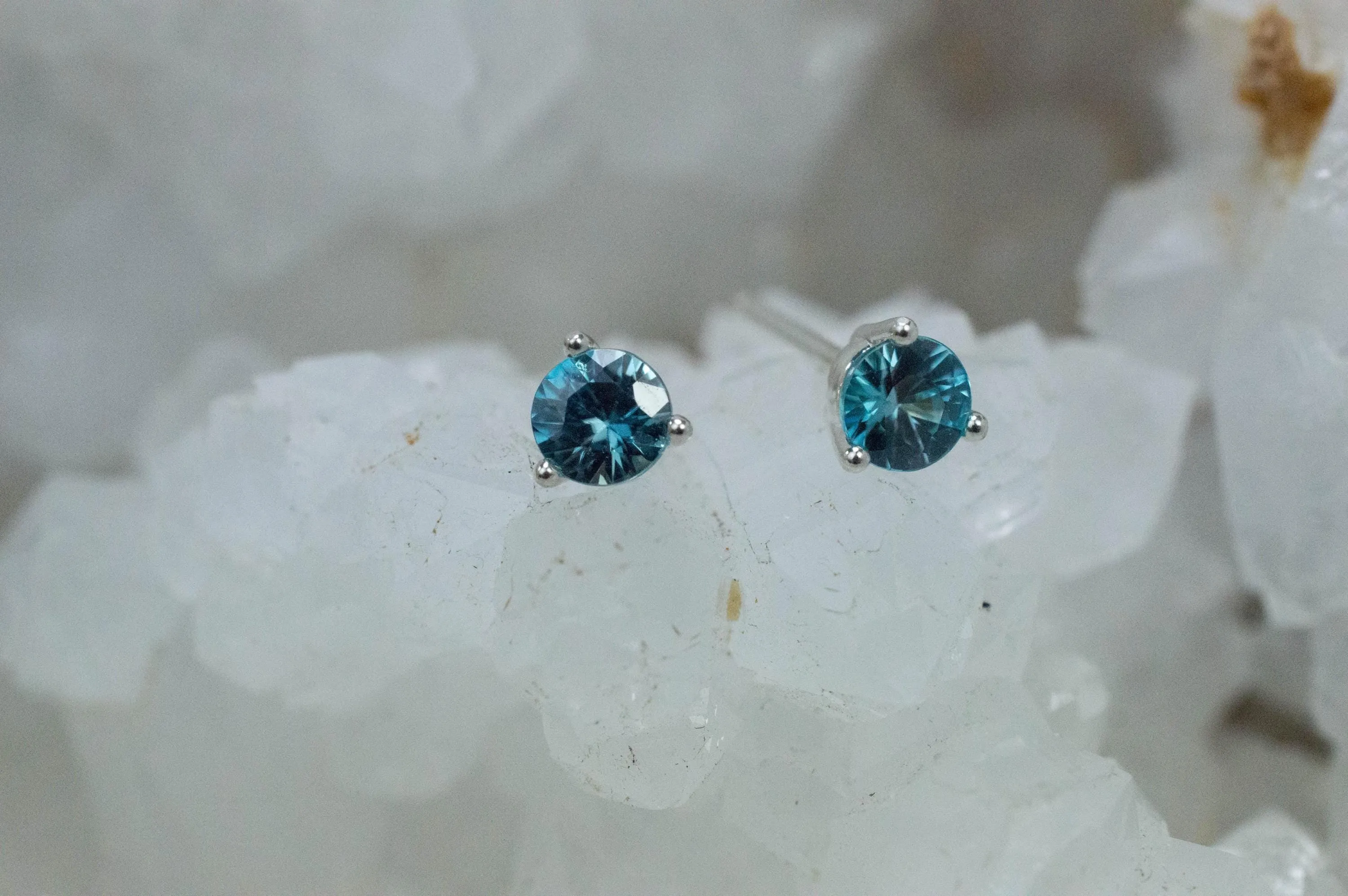 Blue Zircon Earrings; Genuine Cambodia Zircon; 0.950cts