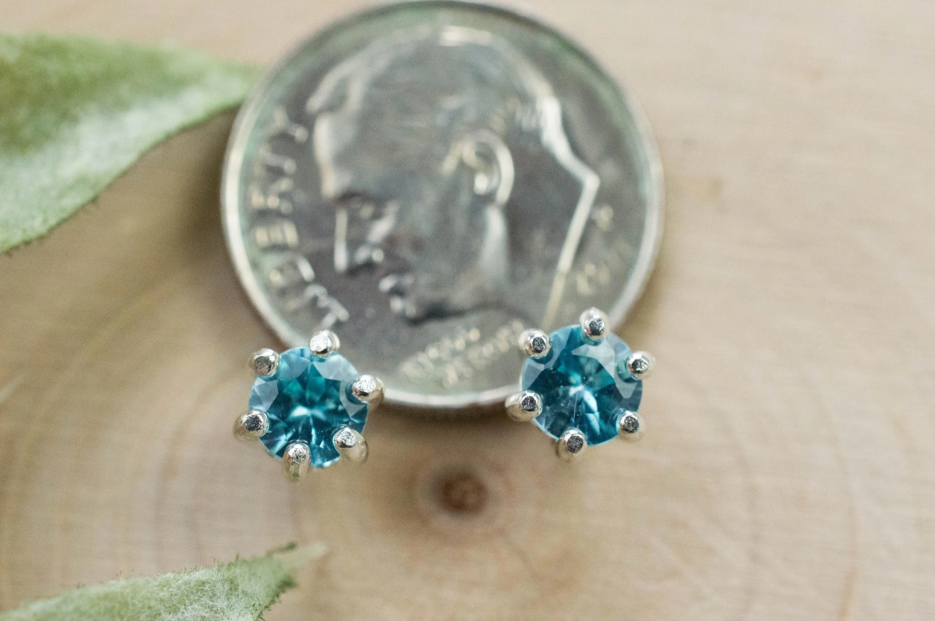 Blue Zircon Earrings; Genuine Cambodia Zircon; 0.960cts
