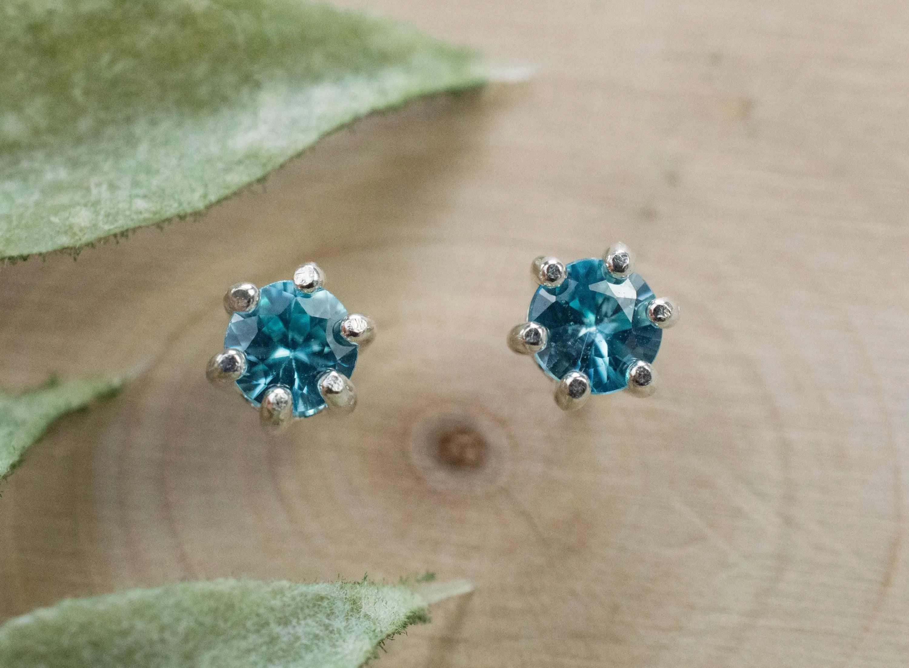 Blue Zircon Earrings; Genuine Cambodia Zircon; 0.960cts