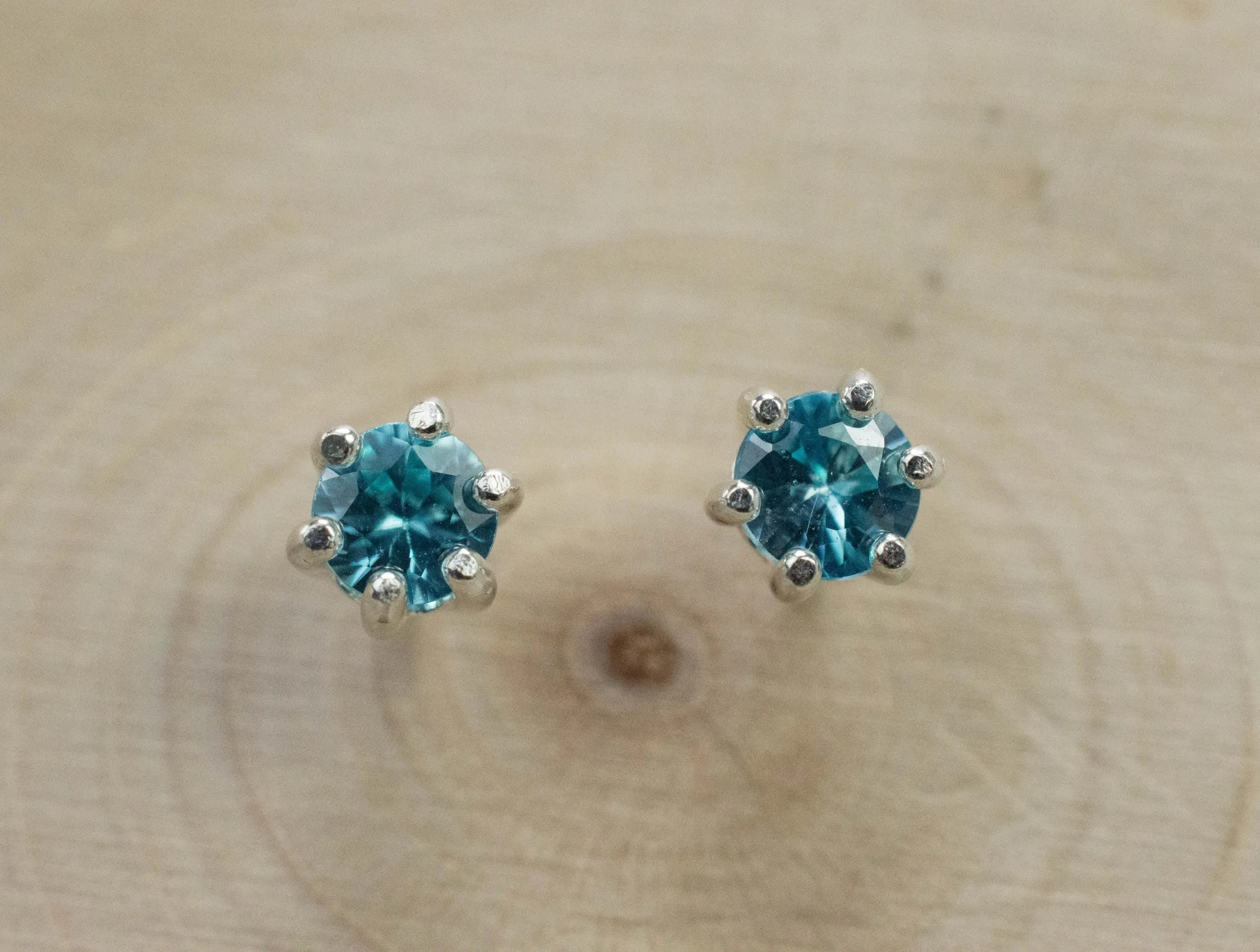 Blue Zircon Earrings; Genuine Cambodia Zircon; 0.960cts
