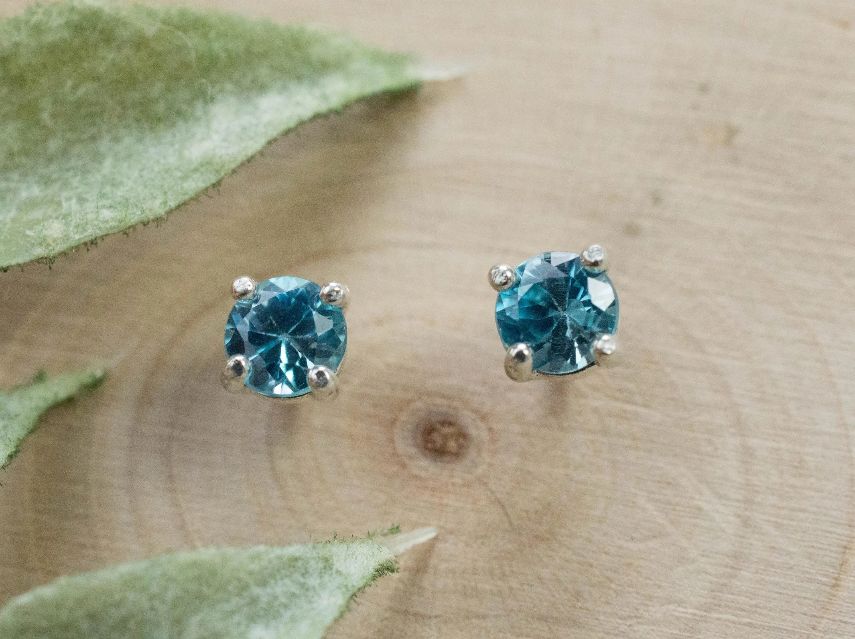 Blue Zircon Earrings; Genuine Cambodia Zircon; 1.010cts