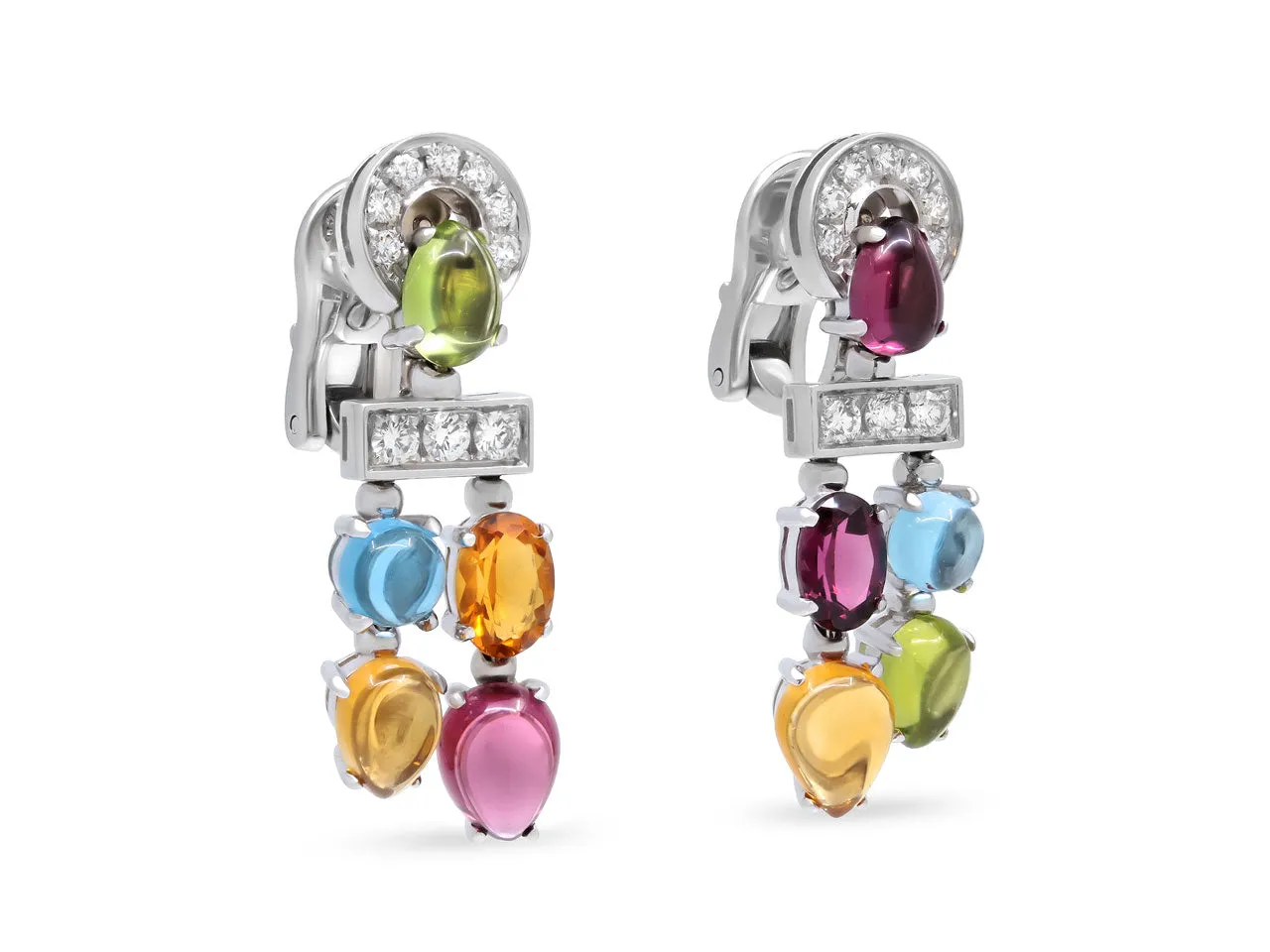 Bulgari 'Allegra' Diamond and Multicolor Gemstone Earrings in 18K White Gold