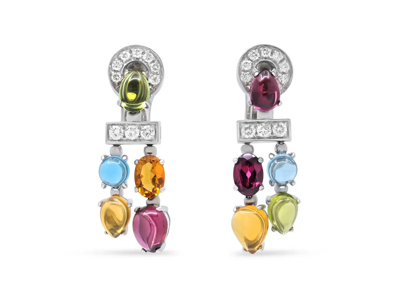 Bulgari 'Allegra' Diamond and Multicolor Gemstone Earrings in 18K White Gold