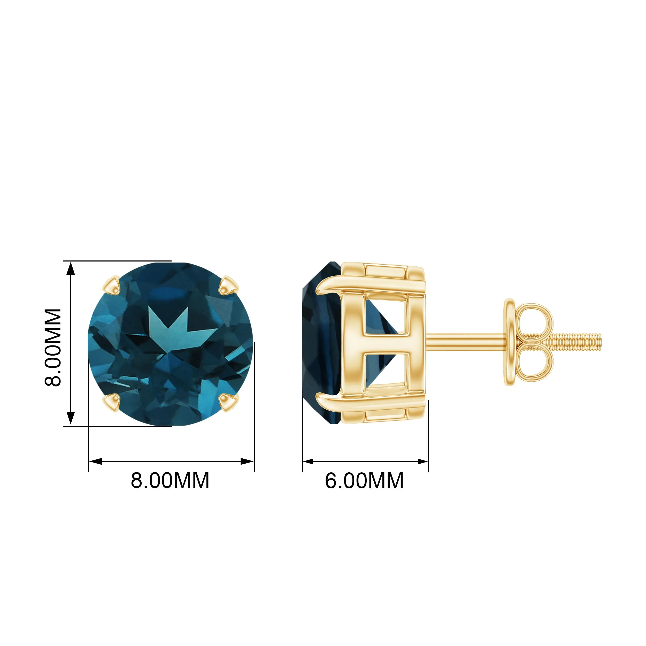 December Birthstone 4.25 CT London Blue Topaz Solitaire Stud Earrings