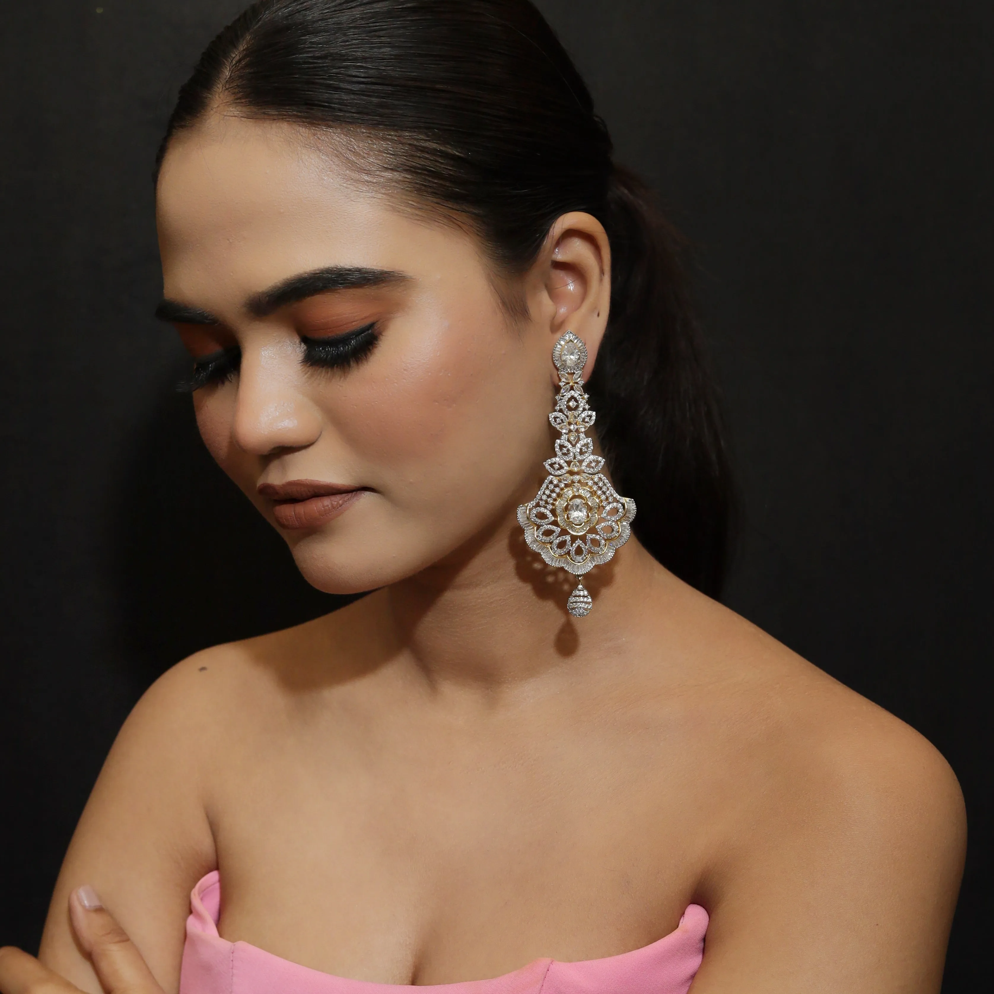 Designer Long Zircon/AD Earring 13633-0704