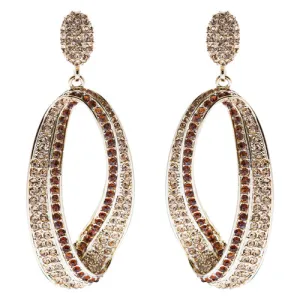 Fashion Stunning Crystal Open Hoop Drop Earrings Brown