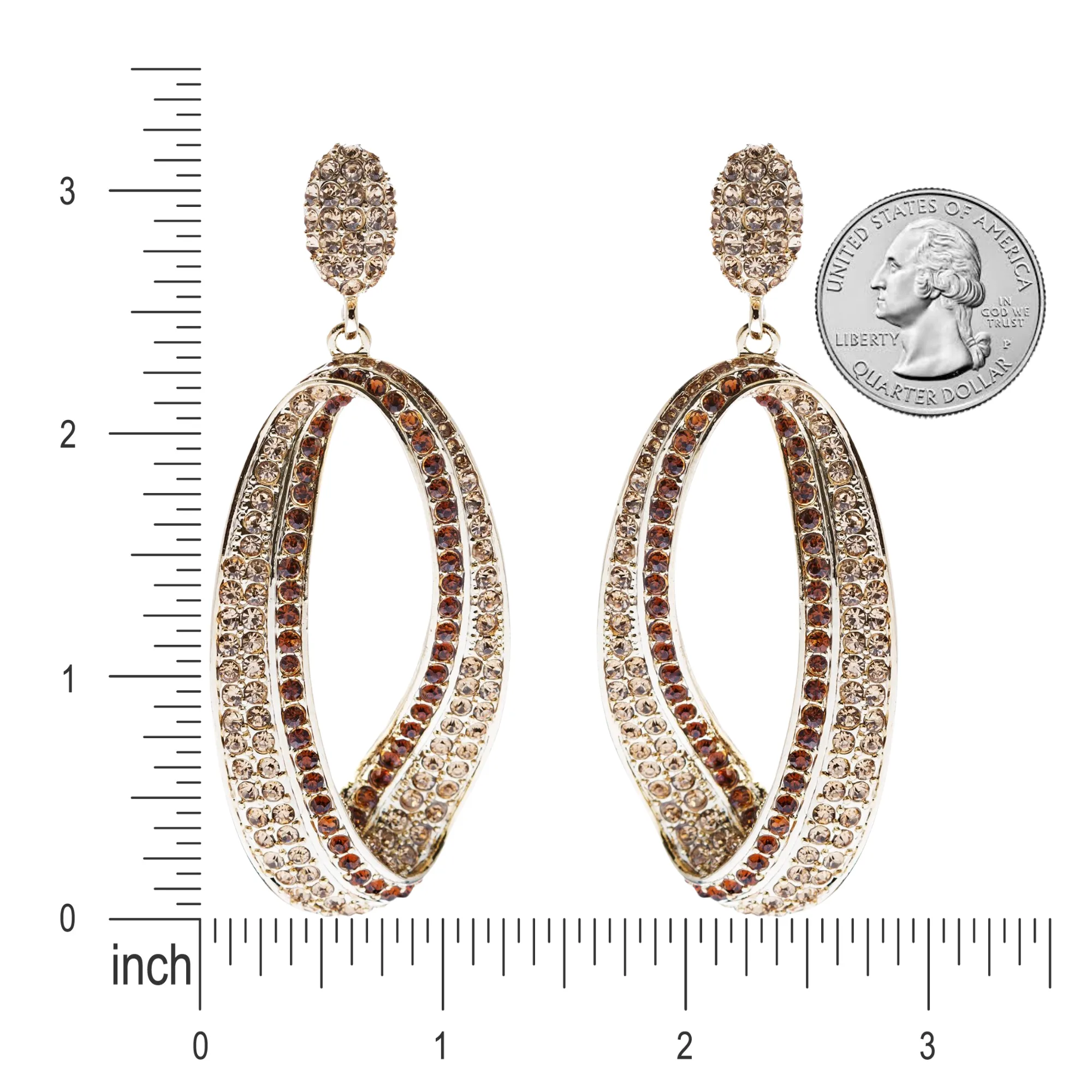 Fashion Stunning Crystal Open Hoop Drop Earrings Brown