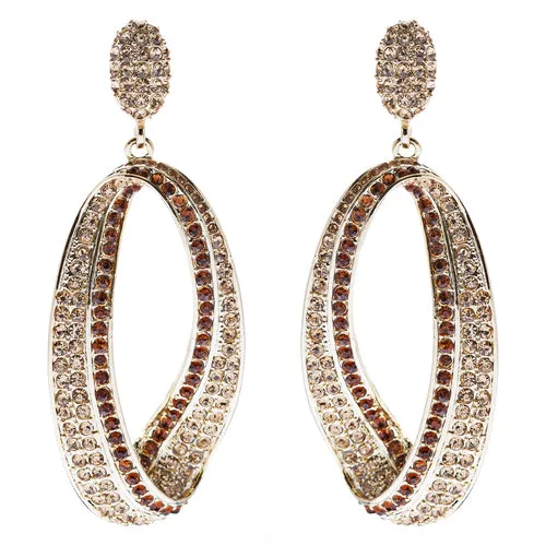 Fashion Stunning Crystal Open Hoop Drop Earrings Brown