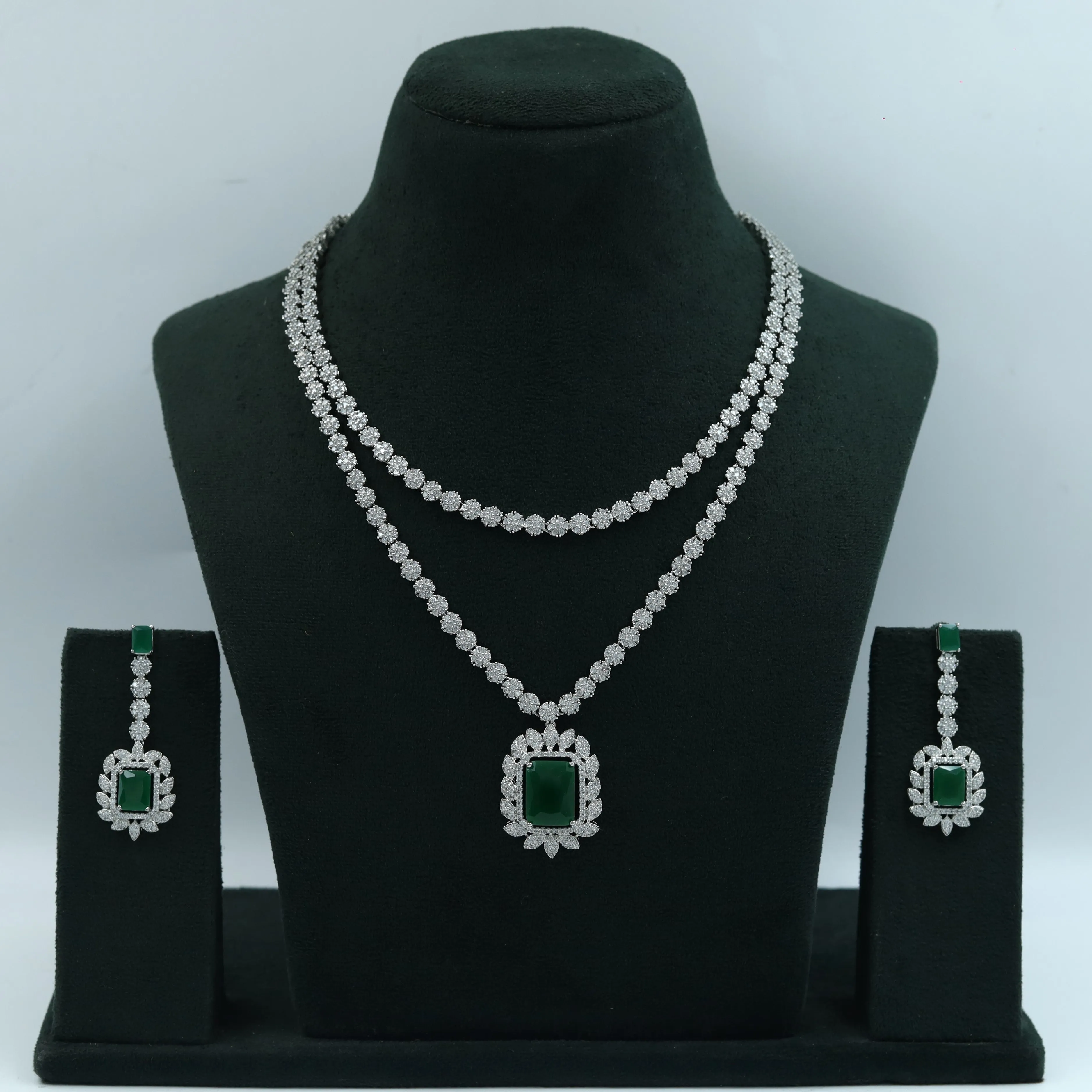Long Neck Zircon/AD Necklace Set 10560-28
