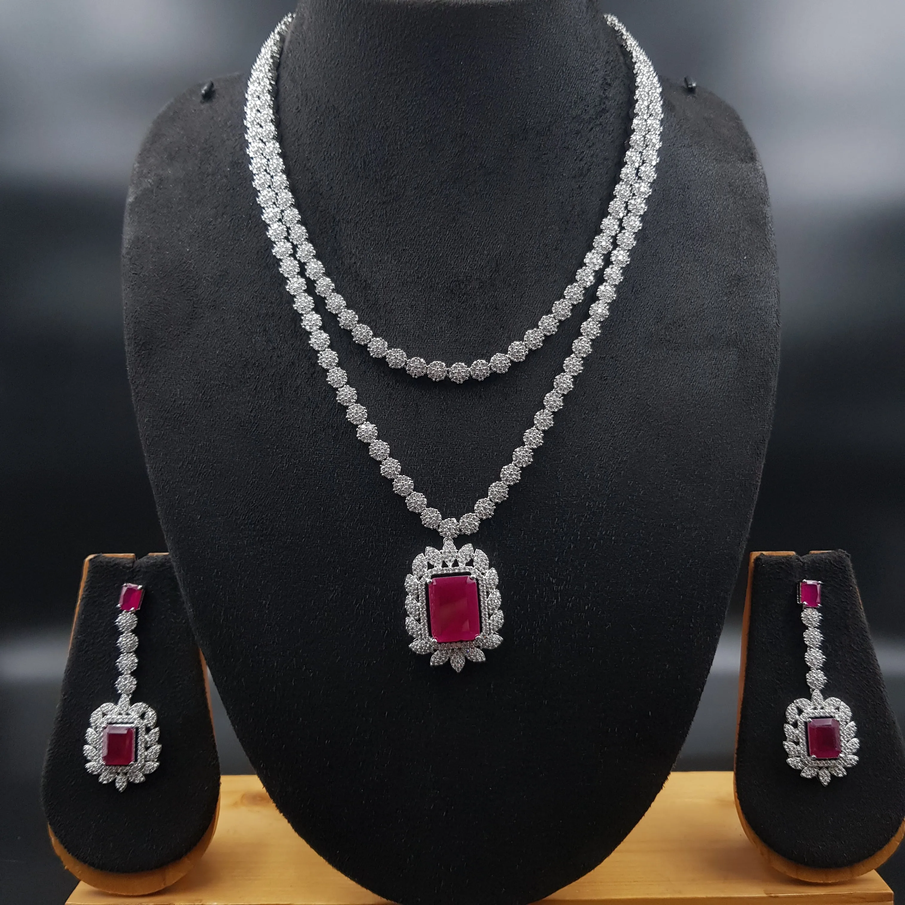 Long Neck Zircon/AD Necklace Set 10560-28