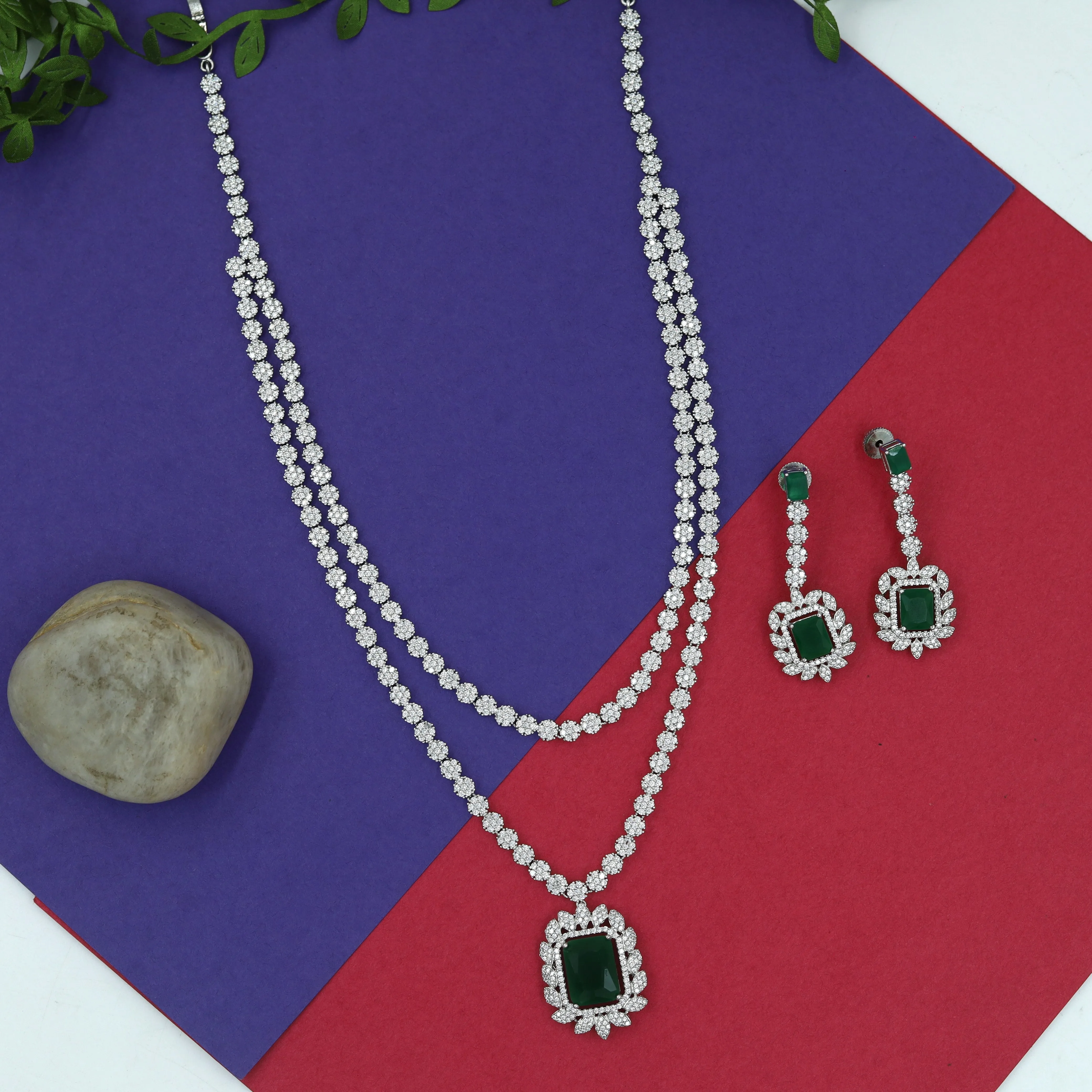 Long Neck Zircon/AD Necklace Set 10560-28