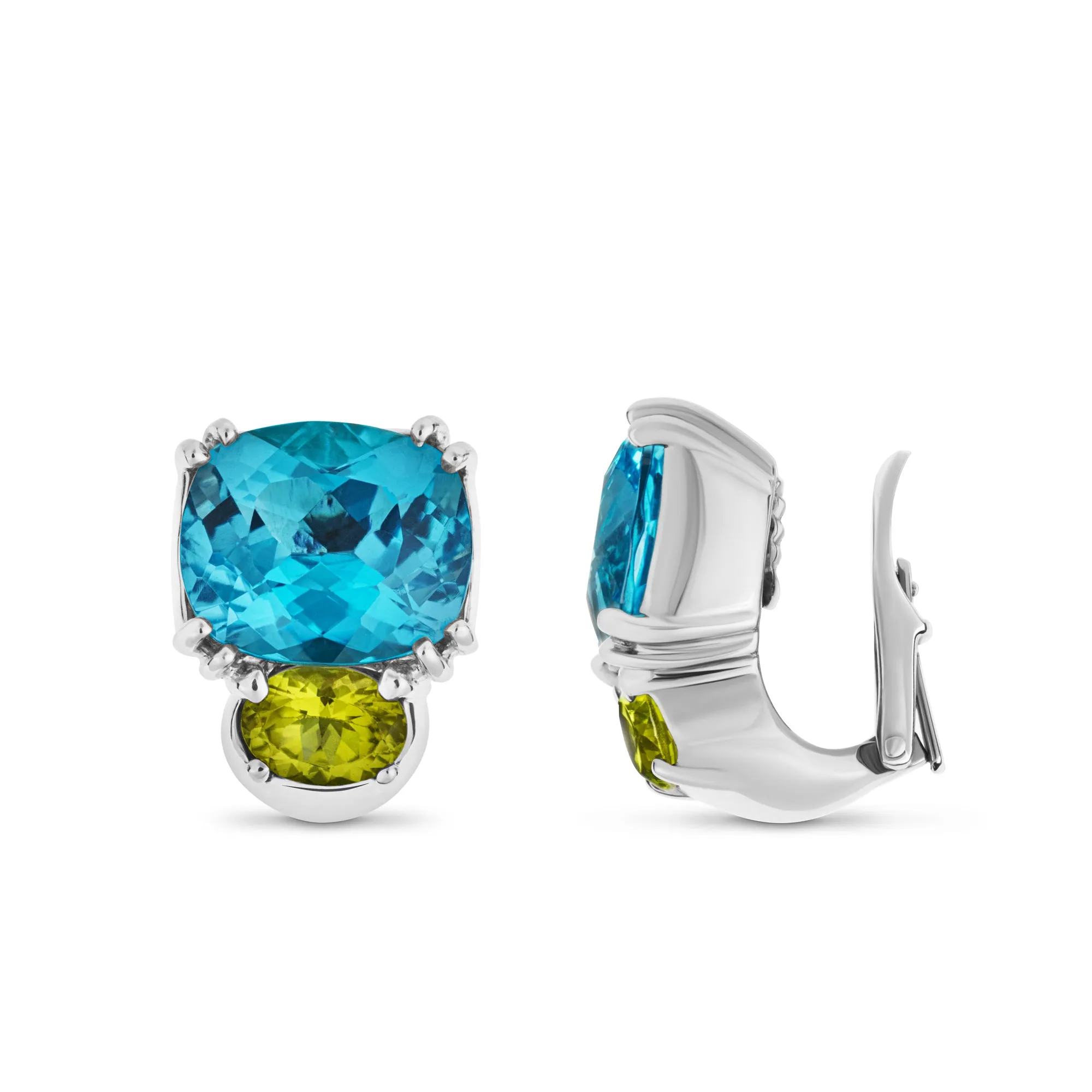Maxi Chaos Earrings in 18ct White Gold with Blue Topaz and Peridot