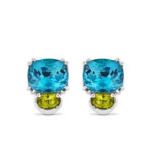 Maxi Chaos Earrings in 18ct White Gold with Blue Topaz and Peridot