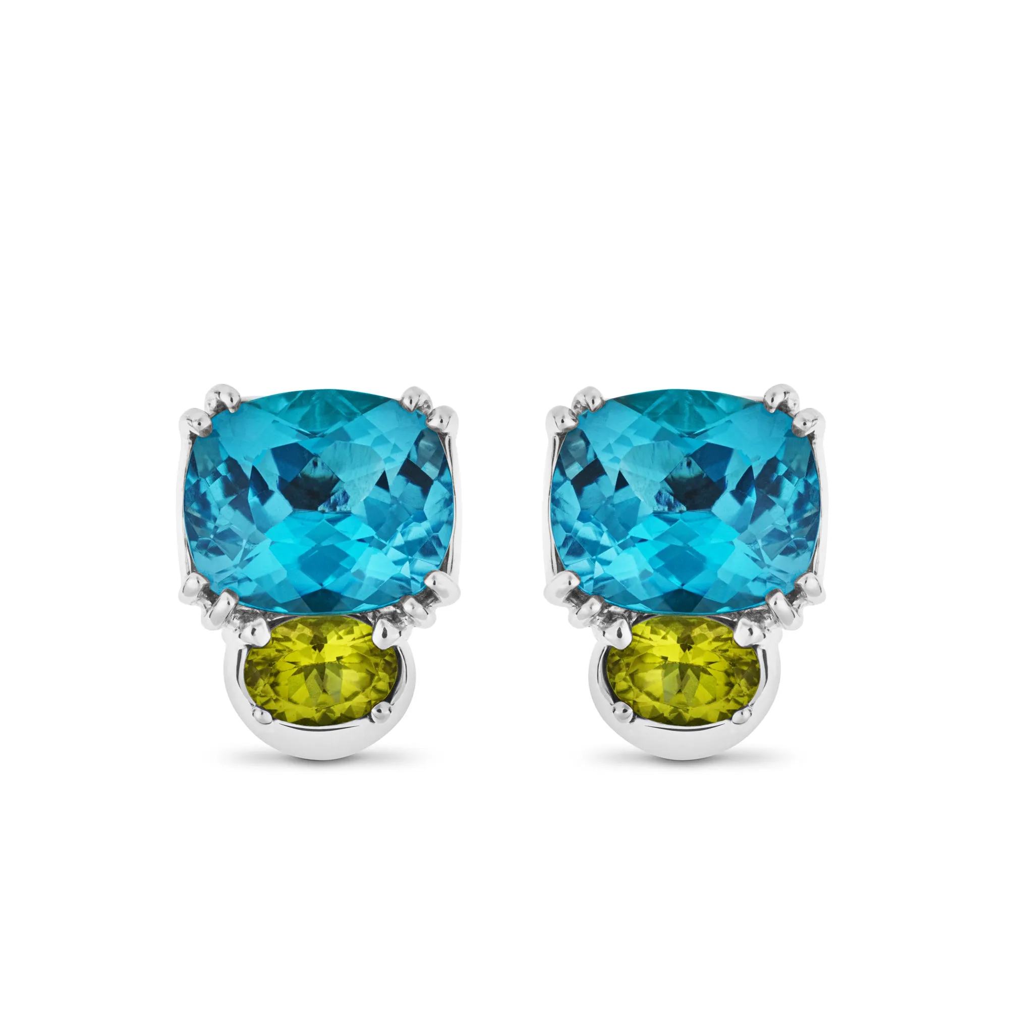 Maxi Chaos Earrings in 18ct White Gold with Blue Topaz and Peridot