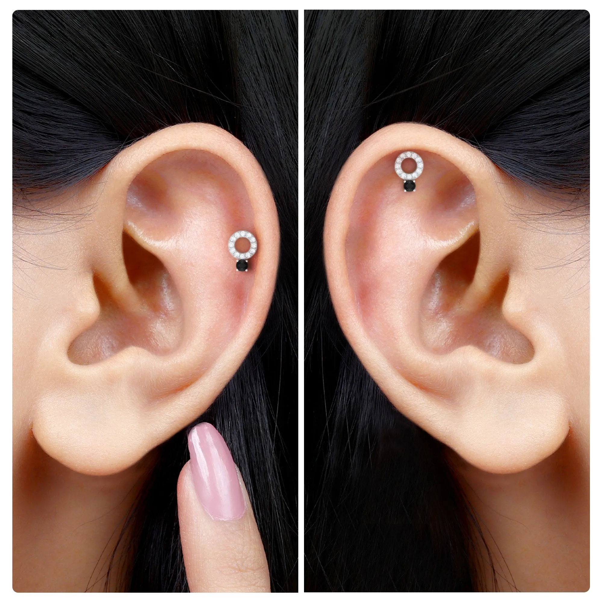 Minimal Black and White Diamond Open Circle Cartilage Earring