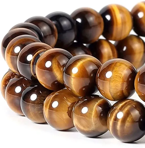 Natural Yellow Tiger Eye Stone Beads Bracelet, Polished Round Smooth Gemstone Beads Bracelet