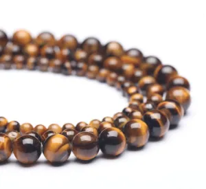 Natural Yellow Tiger Eye Stone Beads Bracelet, Polished Round Smooth Gemstone Beads Bracelet